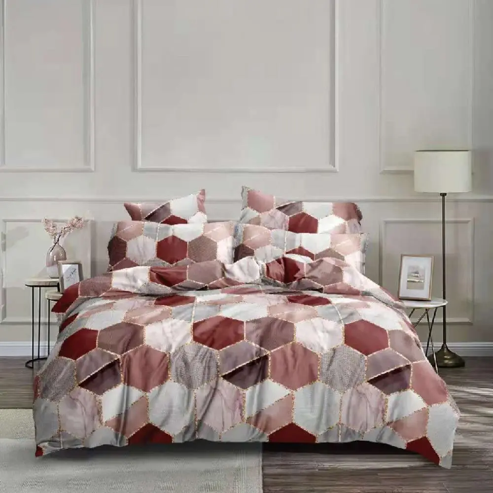 Gradient Gilded Marble Patterned Bedding Set, Honeycomb Patterned Duvet Cover with Pillowcase
