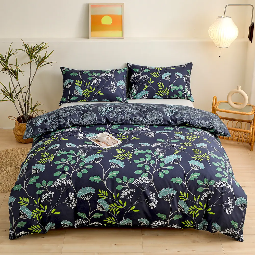3Pcs Bedding Set Simple Bouquet Print Duvet Cover with 2Pcs Pillowcases Nordic Comforter Quilt Cover Queen/king Double Bed