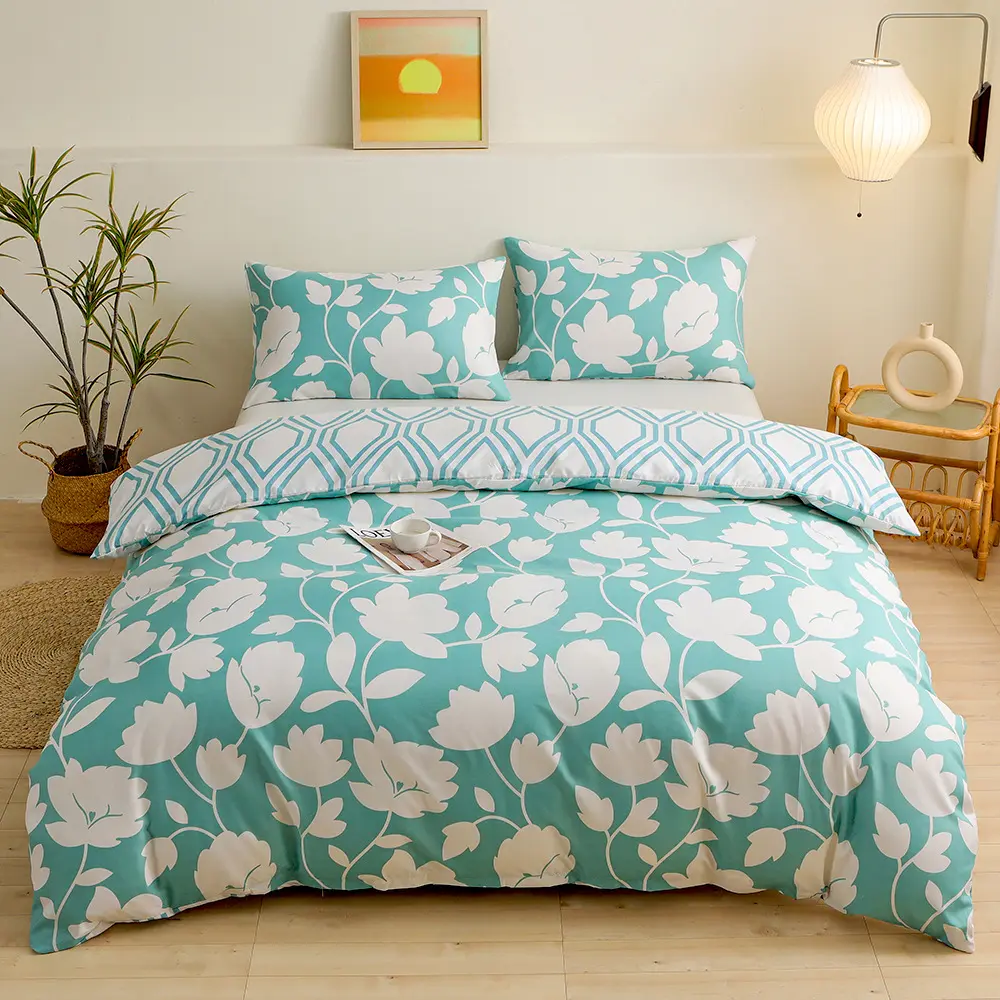 3Pcs Bedding Set Simple Bouquet Print Duvet Cover with 2Pcs Pillowcases Nordic Comforter Quilt Cover Queen/king Double Bed