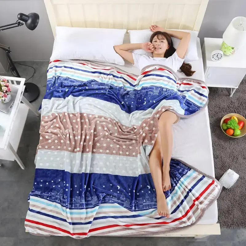 Thin Blanket for Summer Fall Coral Fleece Flannel Blanket for Beds Flower Printed Plaids for Bed Single/Queen/King Size Blanket