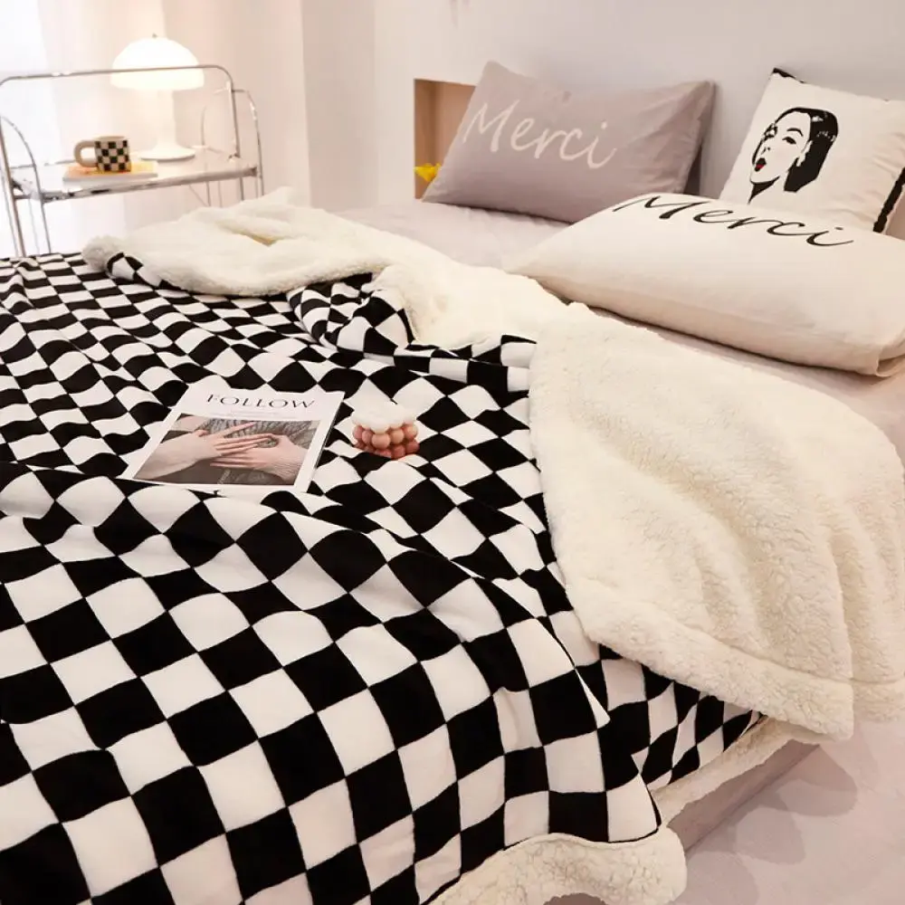2024 New Checkerboard Printed Lamb Fleece Blanket Cover Blanket Series