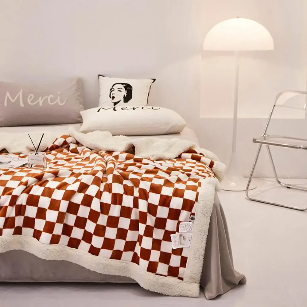 2024 New Checkerboard Printed Lamb Fleece Blanket Cover Blanket Series
