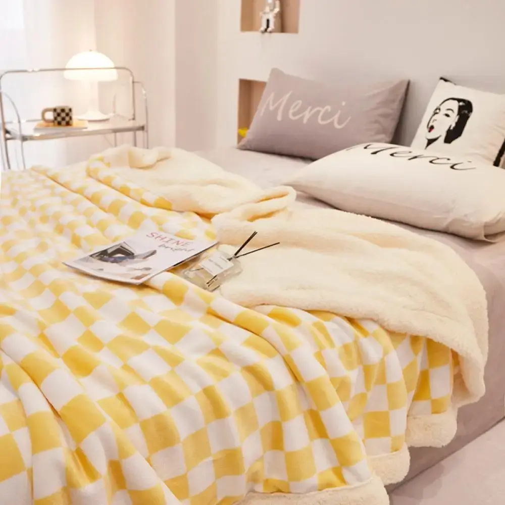 2024 New Checkerboard Printed Lamb Fleece Blanket Cover Blanket Series