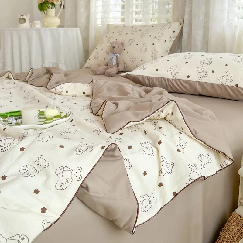 1PC A-Class Pure Cotton Summer Soybean Fiber Blanket, Cartoon Air-Conditioned Blanket for Student Single Double Bed