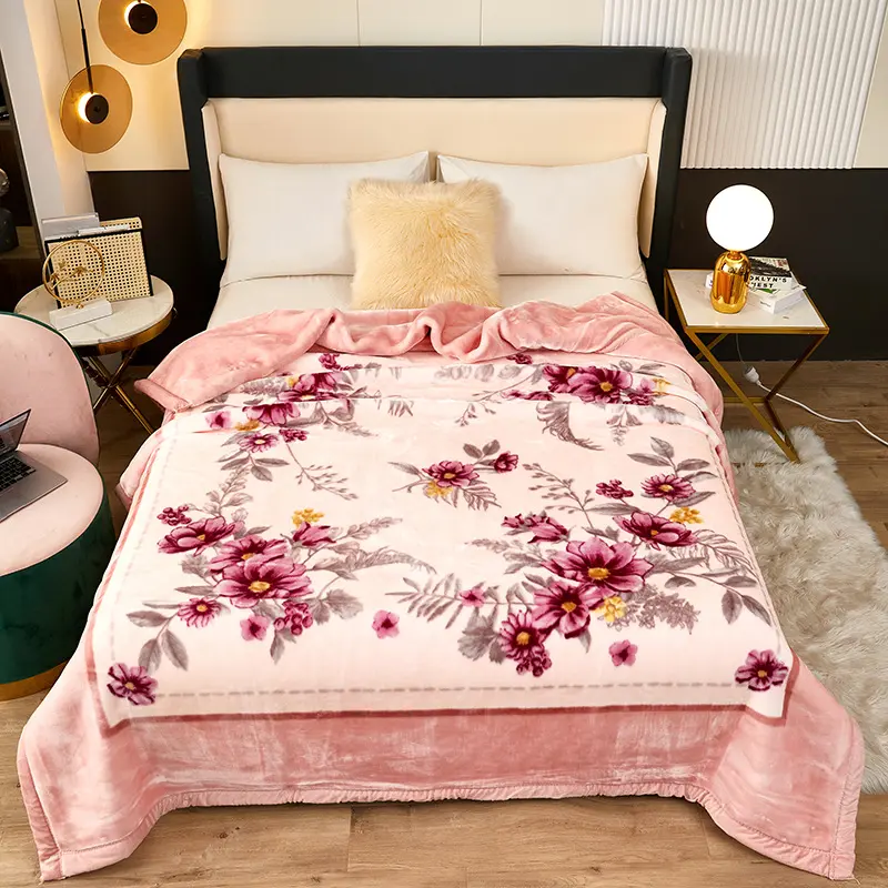 High End Printed Warm Winter Raschel Blanket for Bed Soft Warmth Thickened Single Double Quilts Skin Friendly Weighted Blankets