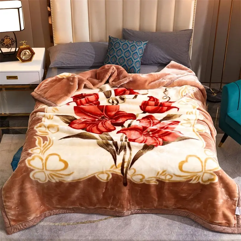 High End Printed Warm Winter Raschel Blanket for Bed Soft Warmth Thickened Single Double Quilts Skin Friendly Weighted Blankets