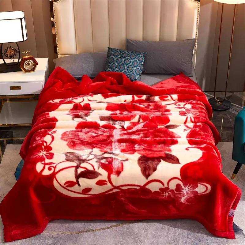 High End Printed Warm Winter Raschel Blanket for Bed Soft Warmth Thickened Single Double Quilts Skin Friendly Weighted Blankets