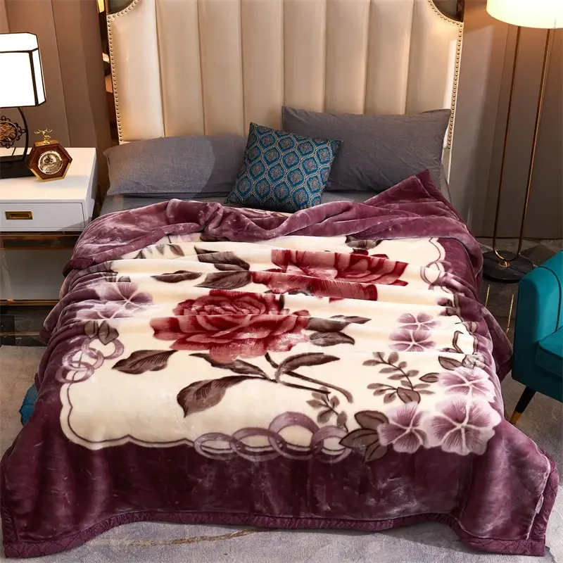 High End Printed Warm Winter Raschel Blanket for Bed Soft Warmth Thickened Single Double Quilts Skin Friendly Weighted Blankets