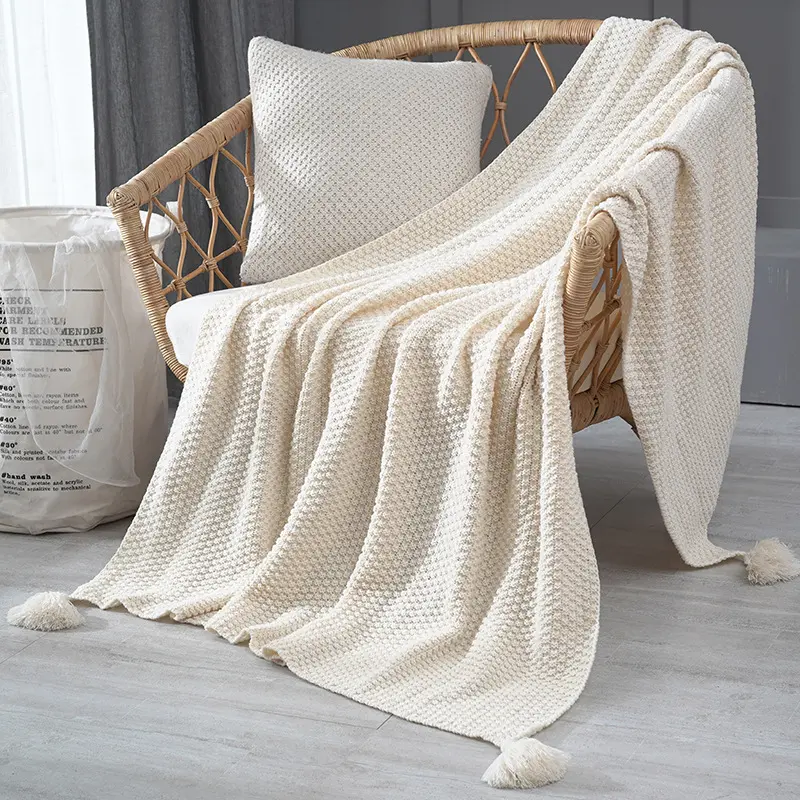 Scandinavian-Style Sofa Throw Blanket ,knitted Blanket with Fringe Yarn for Office Air-Conditioned Naps
