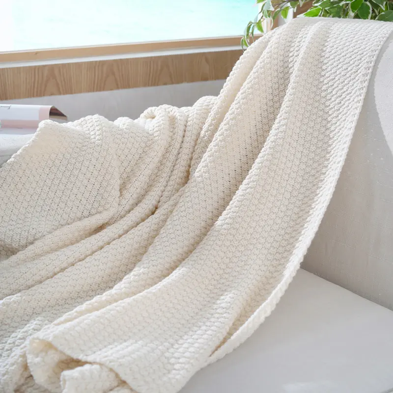 Scandinavian-Style Sofa Throw Blanket ,knitted Blanket with Fringe Yarn for Office Air-Conditioned Naps