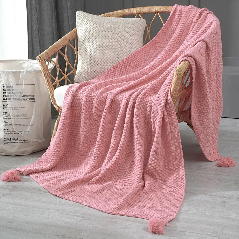 Scandinavian-Style Sofa Throw Blanket ,knitted Blanket with Fringe Yarn for Office Air-Conditioned Naps