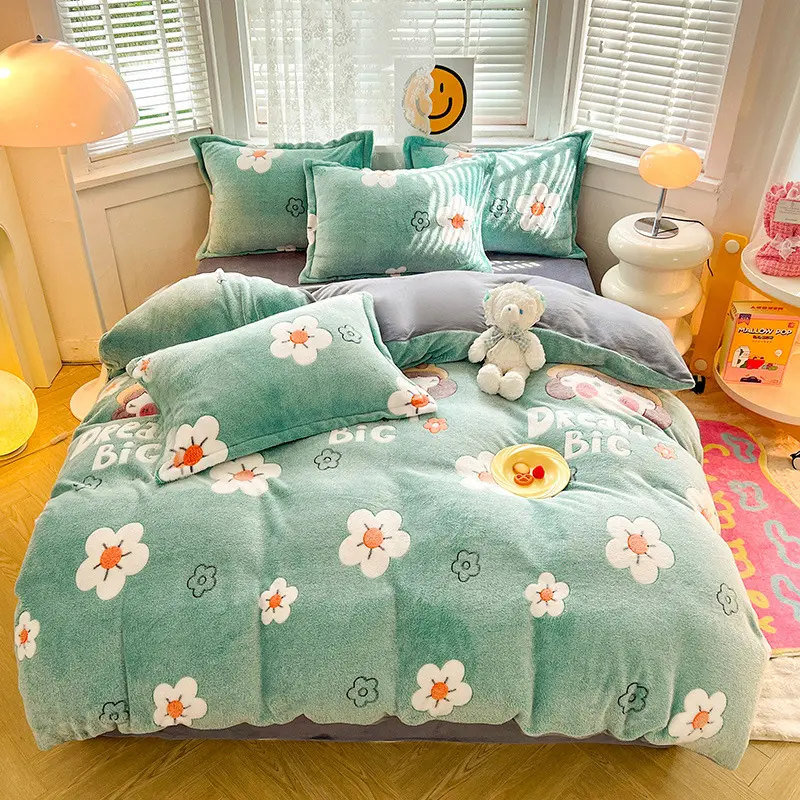 1Pc Winter Flower Printed Thick Duvet Cover, Warm Coral Fleece Duvet Cover for Housse De Couette Flannle Blanket Dekbedovertrek