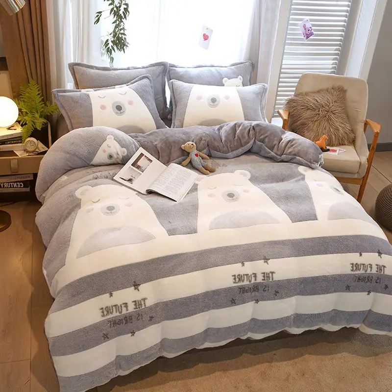 1Pc Winter Flower Printed Thick Duvet Cover, Warm Coral Fleece Duvet Cover for Housse De Couette Flannle Blanket Dekbedovertrek