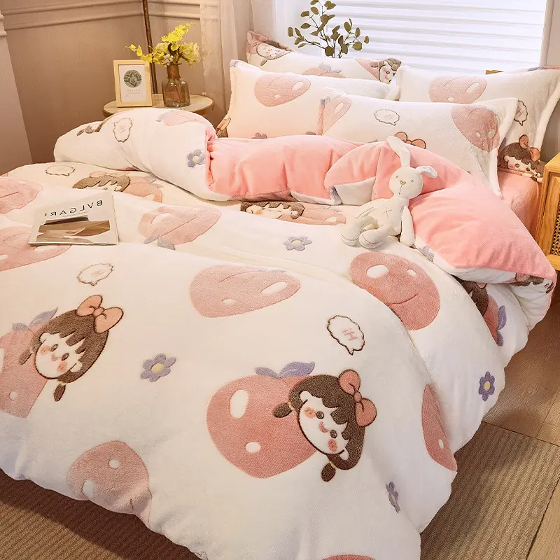 1Pc Winter Flower Printed Thick Duvet Cover, Warm Coral Fleece Duvet Cover for Housse De Couette Flannle Blanket Dekbedovertrek