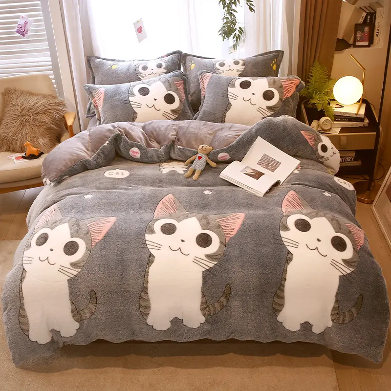 1Pc Winter Flower Printed Thick Duvet Cover, Warm Coral Fleece Duvet Cover for Housse De Couette Flannle Blanket Dekbedovertrek