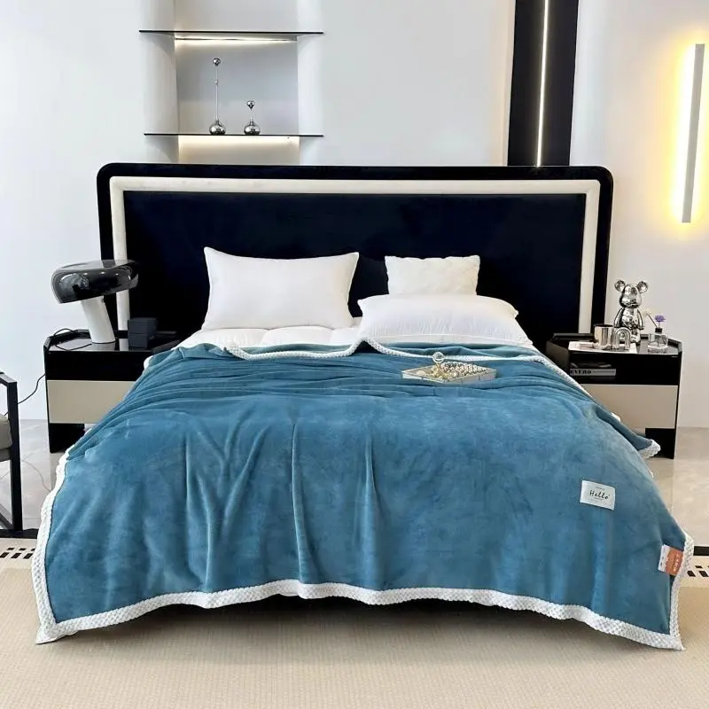 Single Layer Thick Solid Color Warm Flannel Blanket for Nap, Air Conditioning Cover Blanket