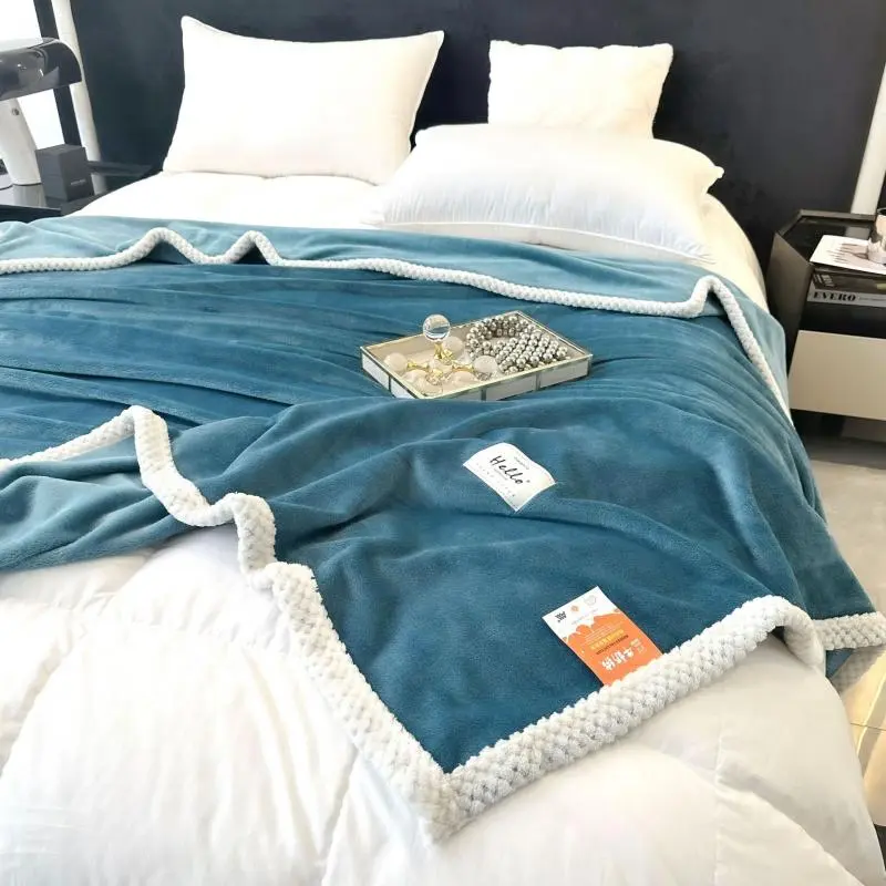 Single Layer Thick Solid Color Warm Flannel Blanket for Nap, Air Conditioning Cover Blanket