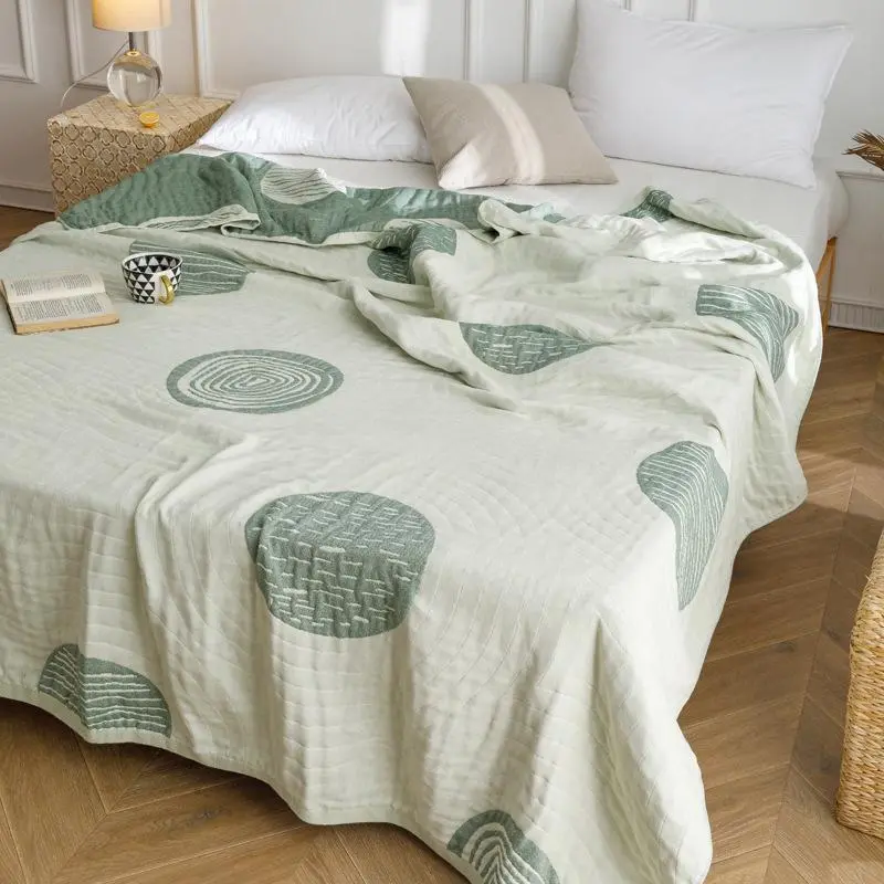 1Pc Cotton Four Layer Gauze Summer Cool Thin Blanket, Soft Breathable Air-Conditioned Blanket, Single Double Bed Nap Blanket