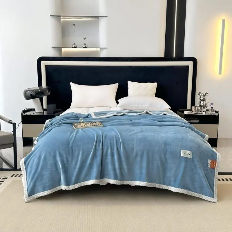 Single Layer Thick Solid Color Warm Flannel Blanket for Nap, Air Conditioning Cover Blanket