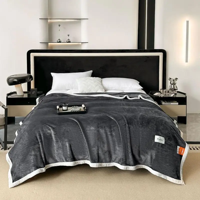 Single Layer Thick Solid Color Warm Flannel Blanket for Nap, Air Conditioning Cover Blanket