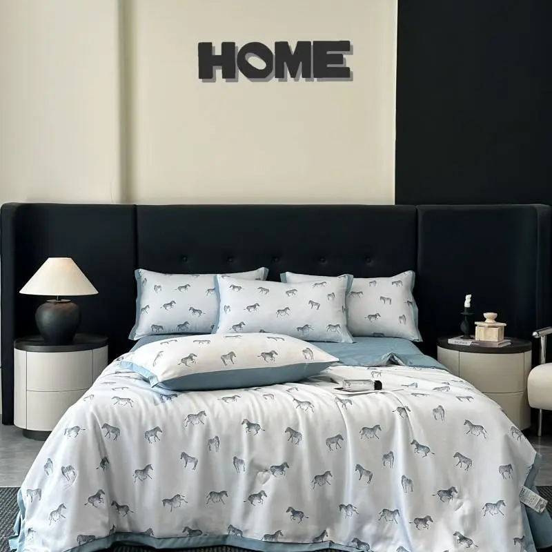 4Pcs Ice Soft Silk Summer Quilt Set with Sheets Pillowcases, Washable Summer Cool Air Conditioner Thin Blanket Quilt