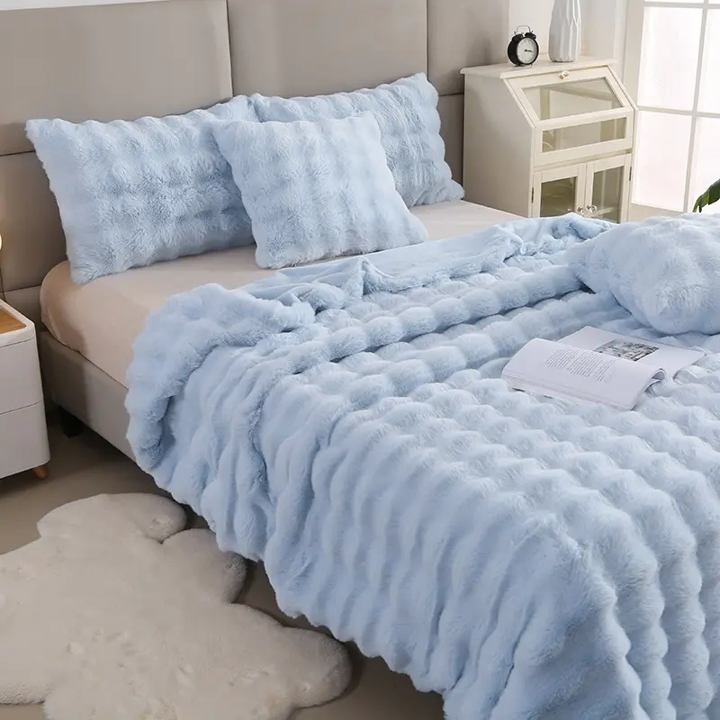 Super Soft Bubble Rabbit Velvet Blankets Multi Purpose All Seasons Air Conditioning Plush Blanket Solid Sofa Cover for Home