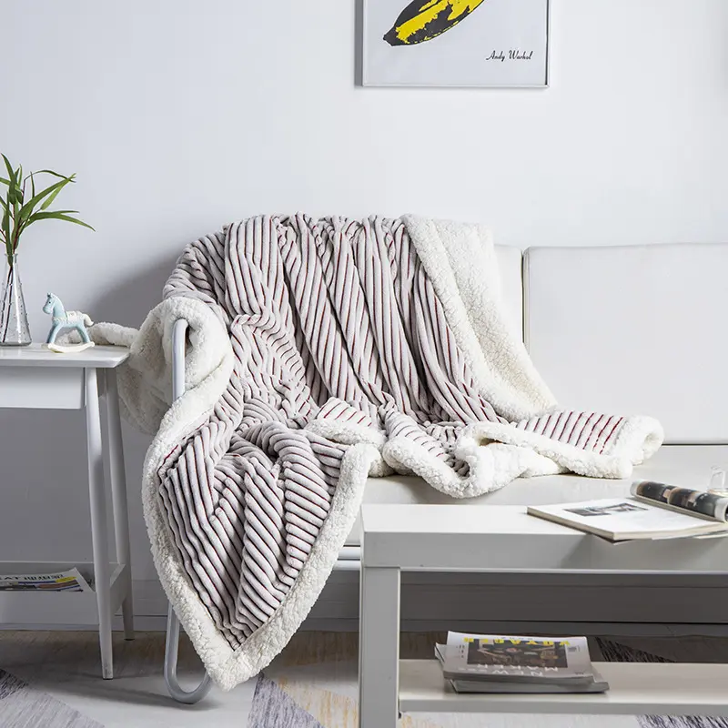 Nordic Striped Quilted Wool Throw Blanket Leisure Plain Colored Warm Sofa Cover for Office Super Soft Comfortable Shawl Cushion