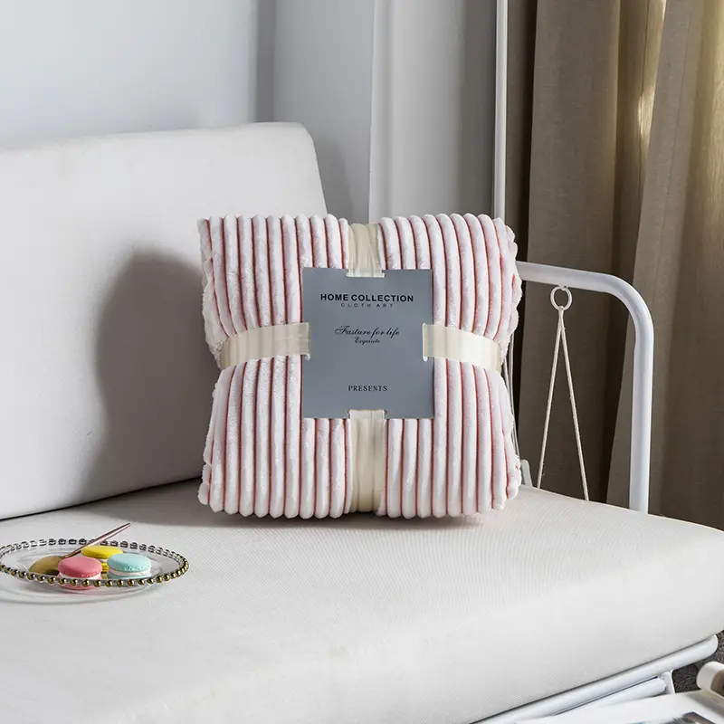 Nordic Striped Quilted Wool Throw Blanket Leisure Plain Colored Warm Sofa Cover for Office Super Soft Comfortable Shawl Cushion