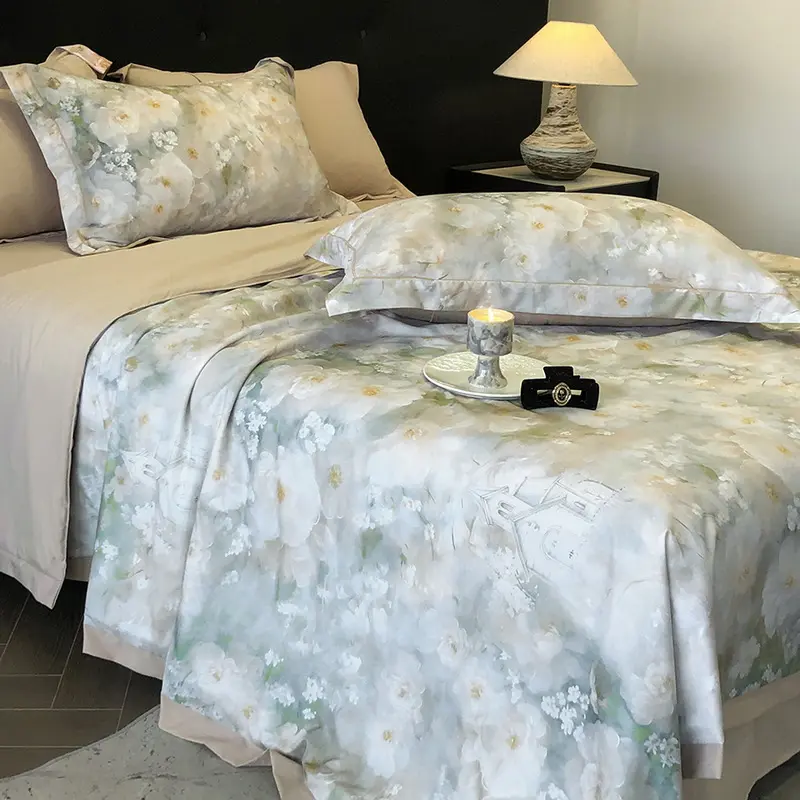 4Pcs Ice Silk Summer Cool Quilt Set with Sheets Pillowcases, Washable Air-Conditioned Summer Chiffon Yarn Cool Feeling Quilt