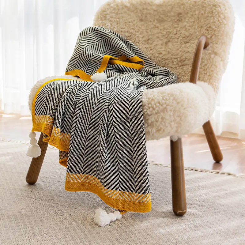 Nordic Sofa Blanket Diagonal Stripe Knitted Shawl Blanket Autumn Winter Home Decor Office Nap Bedspread Warm Bed Tail Cover