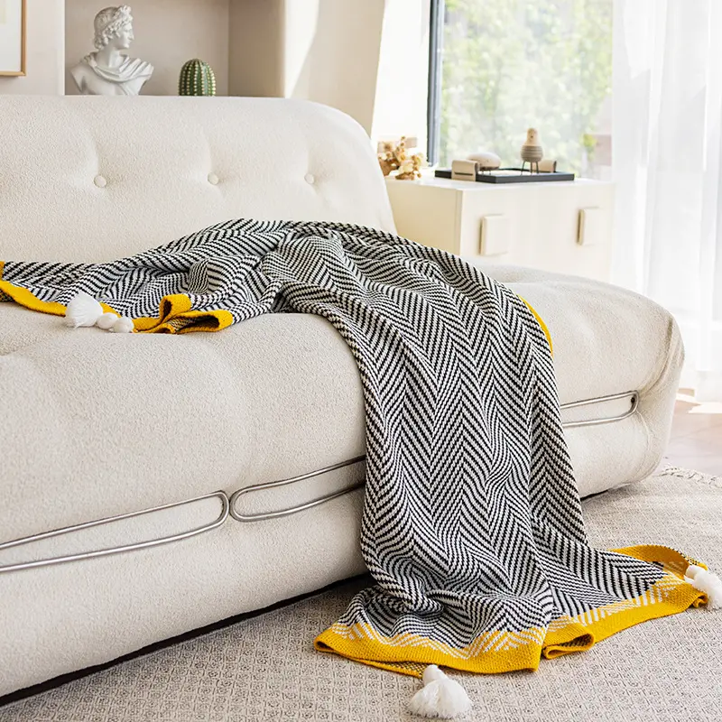 Nordic Sofa Blanket Diagonal Stripe Knitted Shawl Blanket Autumn Winter Home Decor Office Nap Bedspread Warm Bed Tail Cover