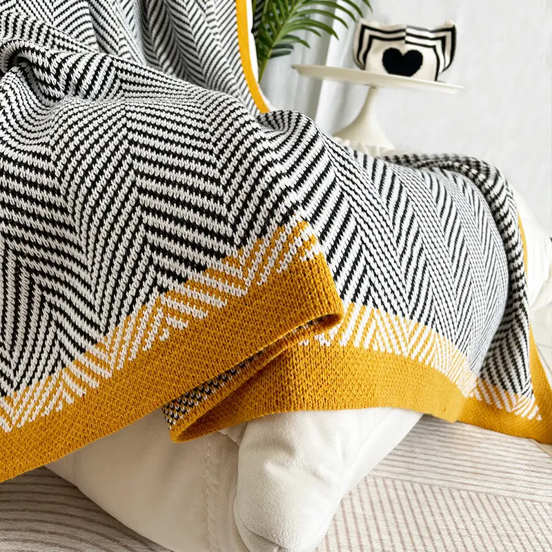 Nordic Sofa Blanket Diagonal Stripe Knitted Shawl Blanket Autumn Winter Home Decor Office Nap Bedspread Warm Bed Tail Cover