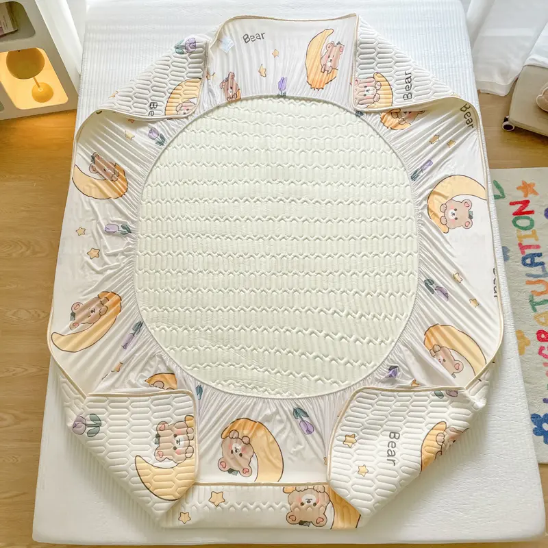 High Quilt Thicken Latex Cooling Mattress Cover Summer Cool Down Soft Bed Mat and Pillowcase Machine Washable Cold Feel Bed Pad