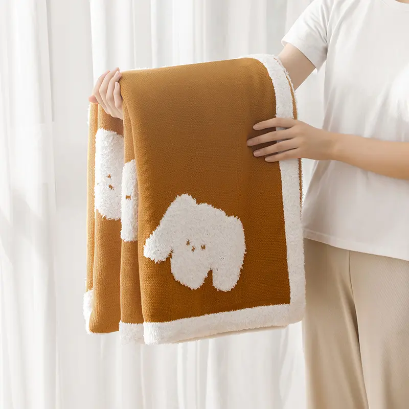 Puppy Double-Sided Half Flannel Blanket Napping Knitted Towel Sofa Cover Blanket for Office Home Skin-Friendly Breathable Quilt