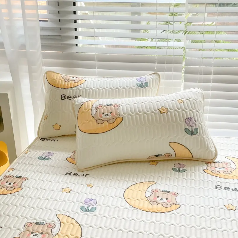 High Quilt Thicken Latex Cooling Mattress Cover Summer Cool Down Soft Bed Mat and Pillowcase Machine Washable Cold Feel Bed Pad