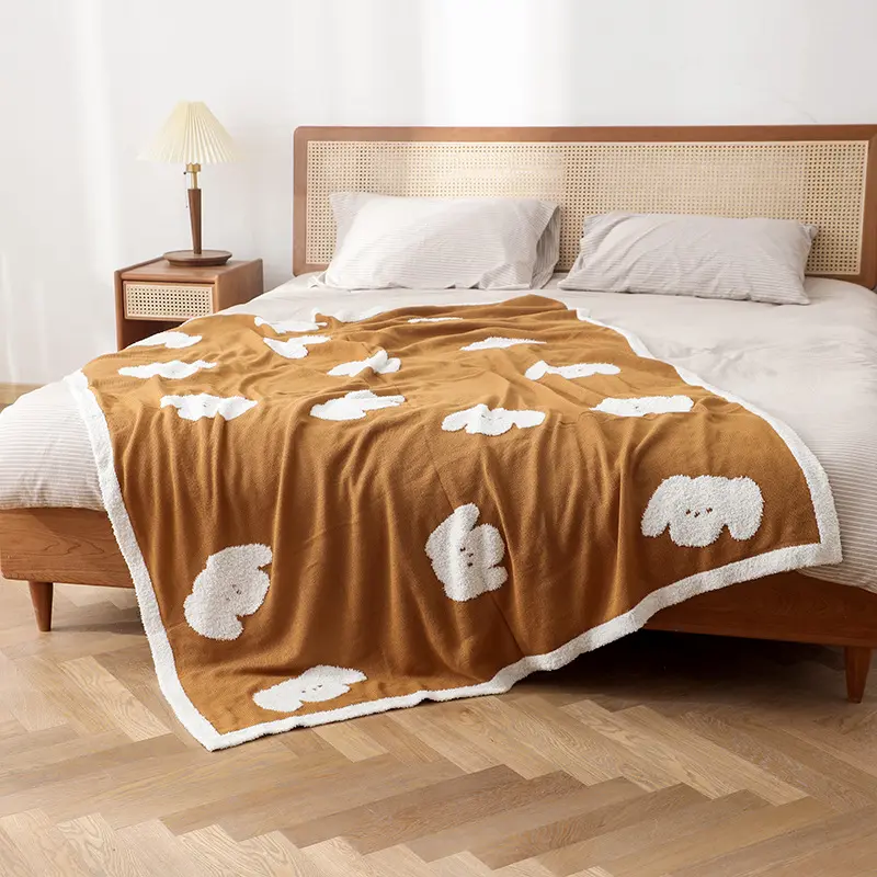 Puppy Double-Sided Half Flannel Blanket Napping Knitted Towel Sofa Cover Blanket for Office Home Skin-Friendly Breathable Quilt
