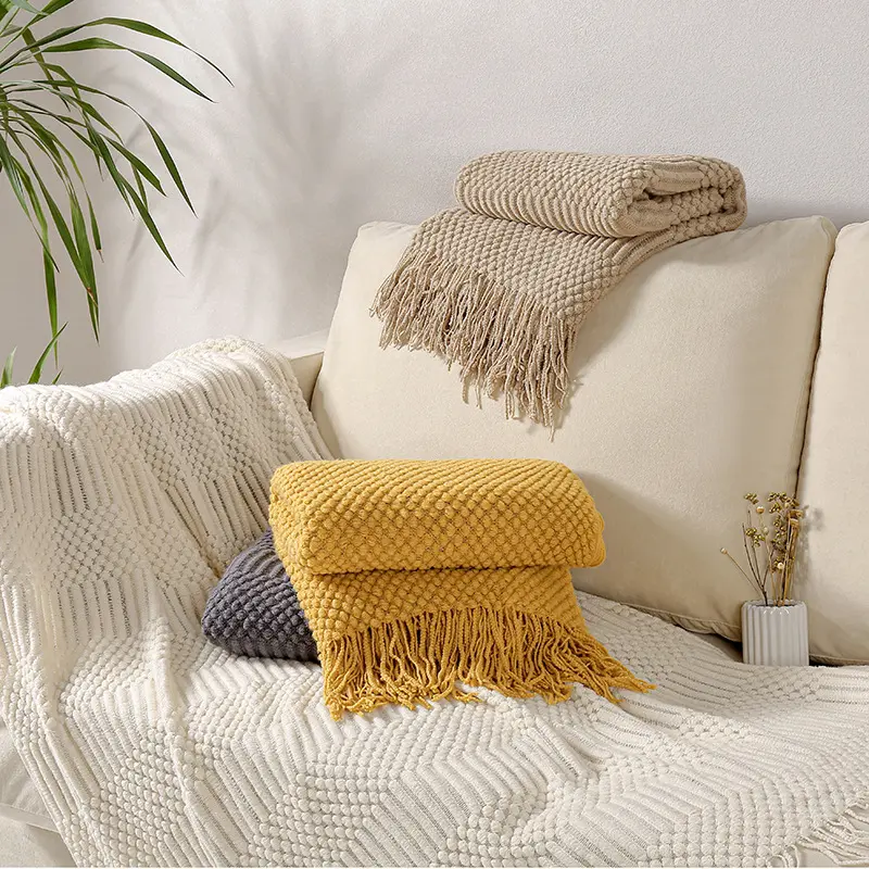 1Pc Knitted Blanket with Tassels Chunky Vintage Luxury Farmhouse Throw Bedspread Oversized Blanket Cover Manta Para Sofa