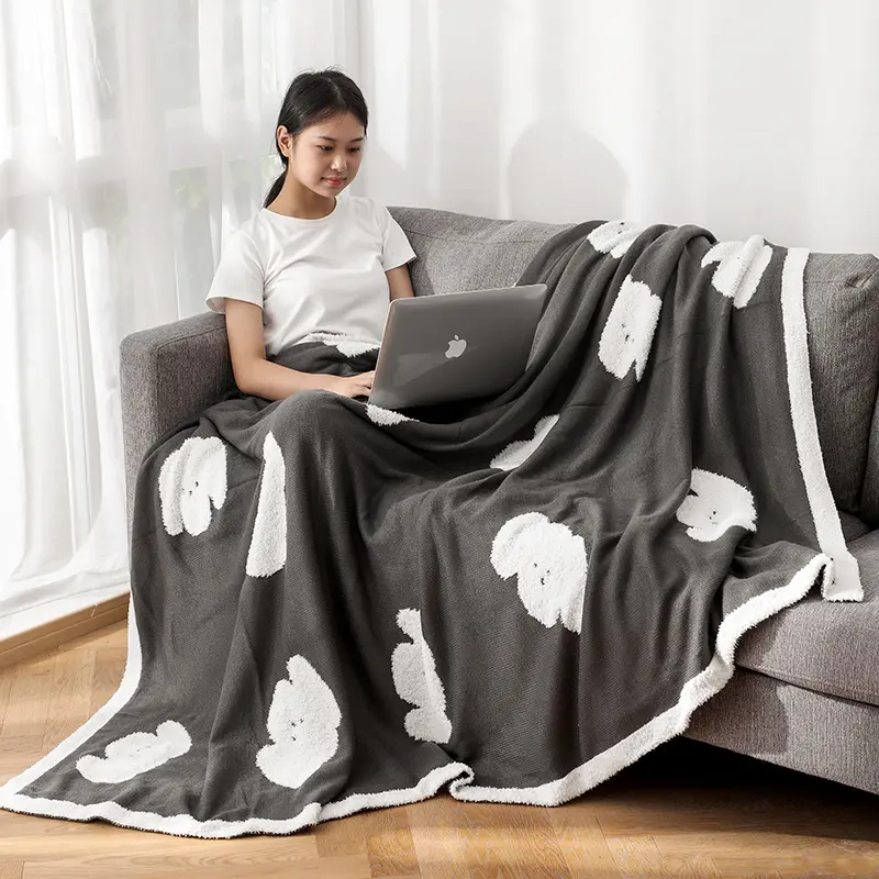 Puppy Double-Sided Half Flannel Blanket Napping Knitted Towel Sofa Cover Blanket for Office Home Skin-Friendly Breathable Quilt