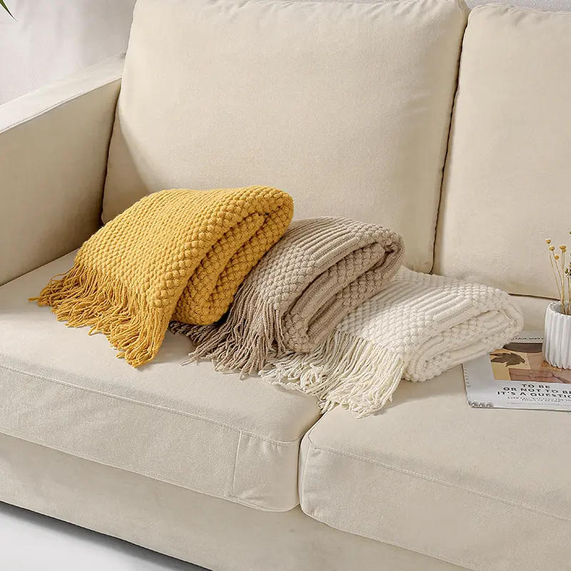 1Pc Knitted Blanket with Tassels Chunky Vintage Luxury Farmhouse Throw Bedspread Oversized Blanket Cover Manta Para Sofa