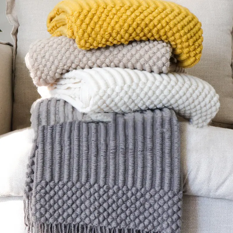 1Pc Knitted Blanket with Tassels Chunky Vintage Luxury Farmhouse Throw Bedspread Oversized Blanket Cover Manta Para Sofa