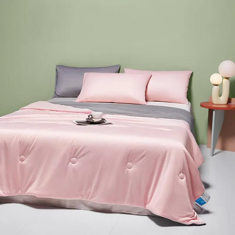 1Pc Summer Solid Color Thin Quilt, Ice Silk Summer Cool Air-Conditioned Quilt, Washable Quilt for Single Double Bed