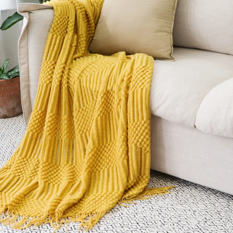 1Pc Knitted Blanket with Tassels Chunky Vintage Luxury Farmhouse Throw Bedspread Oversized Blanket Cover Manta Para Sofa