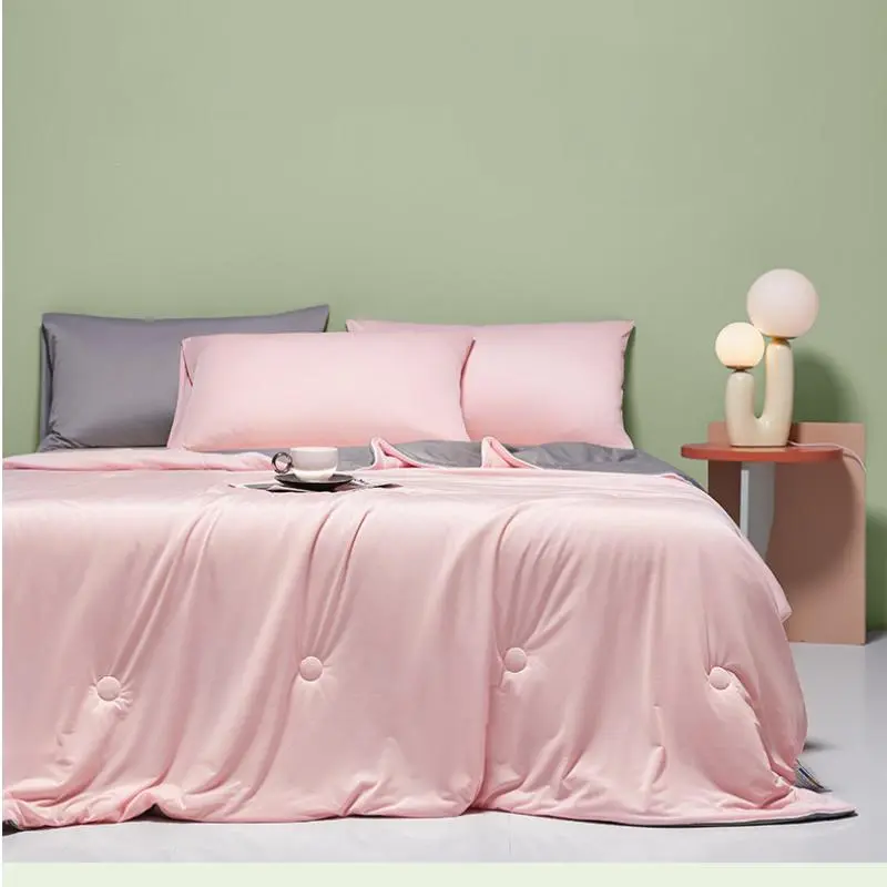 1Pc Summer Solid Color Thin Quilt, Ice Silk Summer Cool Air-Conditioned Quilt, Washable Quilt for Single Double Bed