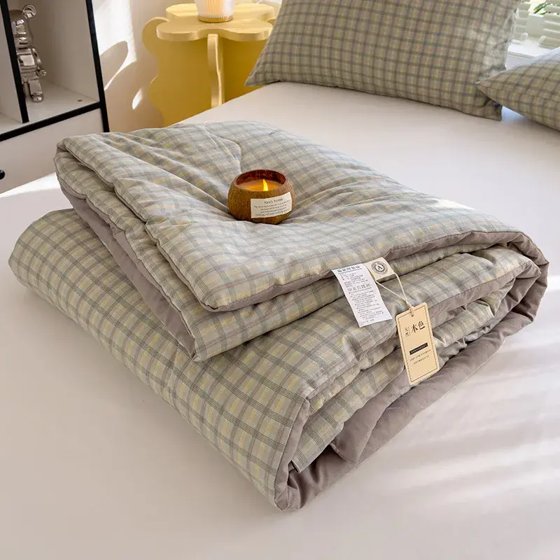 1pc Cotton Summer Quilt Air Conditioning Quilt Soybean Fiber Filling Thin Comforter Nordic Duvet Blanket Bed Four Seasons