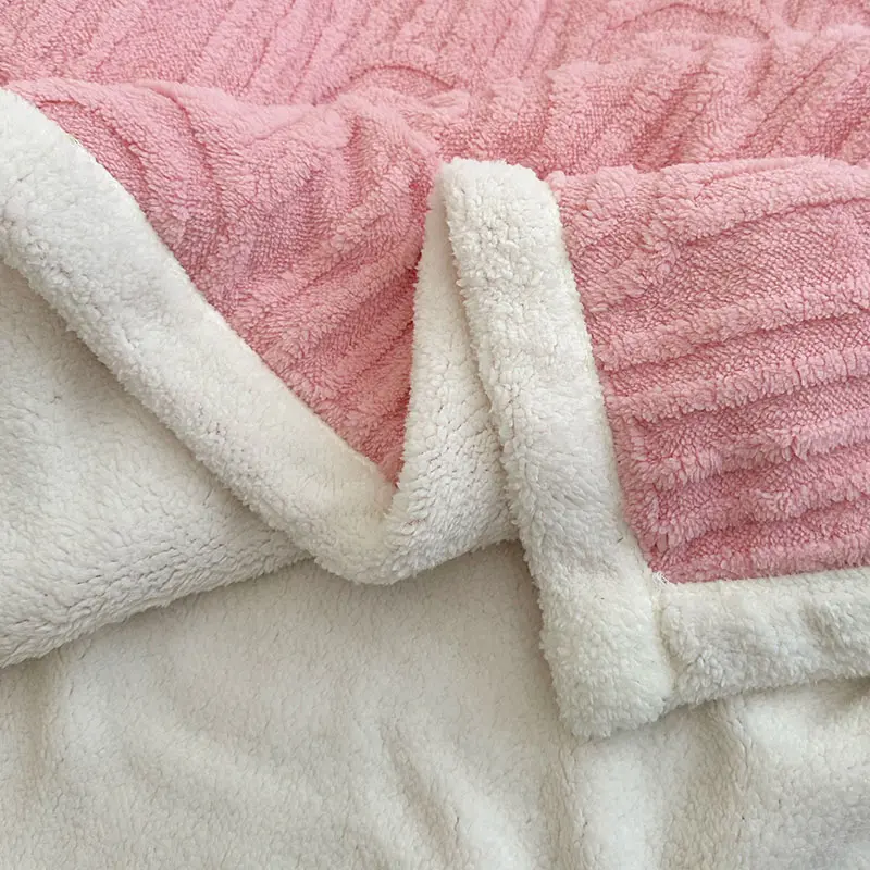 Double Layered Flannel Arch Jacquard Plush Blanket Warm Thick Coral Fleece Winter Quilt Sleeping Naked Skin-Friendly Sofa Cover
