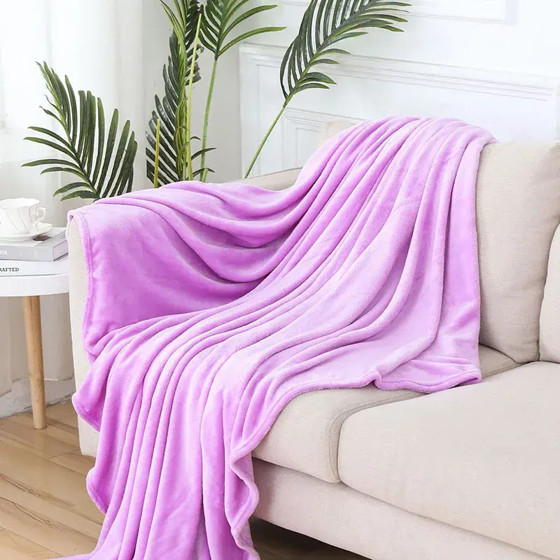 Simple Solid Color Flannel Warm Blanket Multi Functional Skin-Friendly Coral Fleece Bed Cover Fluffy Soft Plush Shawl Cushion