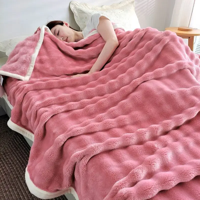 Solid Thickened Bubble Velvet Blanket Super Soft Cozy Flannel Sofa Cover Blanket Single Double Office Nap Air Conditioning Shawl