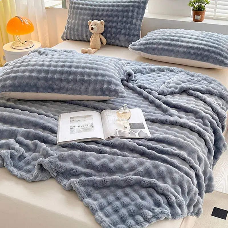 Solid Thickened Bubble Velvet Blanket Super Soft Cozy Flannel Sofa Cover Blanket Single Double Office Nap Air Conditioning Shawl