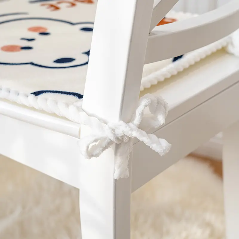 Cartoon Milk Velvet Autumn Winter Chair Cushion with Strap Soft Cozy Warmth Office Chair Cushions Non-slip Thicken Seat Cushion
