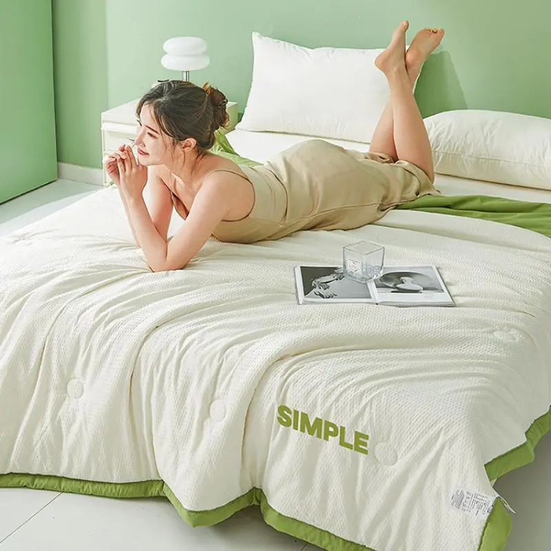 1Pc Bubble Gauze Air Conditioner Quilt, Soybean Fiber Summer Cool Quilt, Class A Washable Single Double Bed Thin Quilt